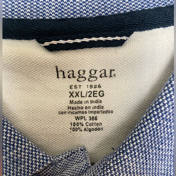 Haggar Blue and White 3 Button Collared Short Sleeved Polo Shirt - Picture 4 of 5